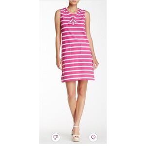 Kate Spade Dress Womens Size S Pink White Striped Bow Detail Sleeveless Shift